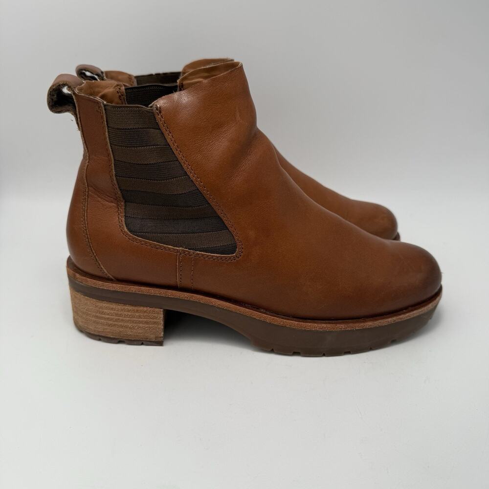 Kork-Ease Bristol Stacked Heel Boots Brown Leather Size 7.5 Pull On Tab - Picture 2 of 9